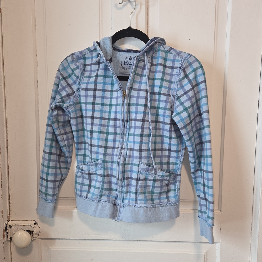 Mudd Kids Plaid Hoodie - Blue and Green